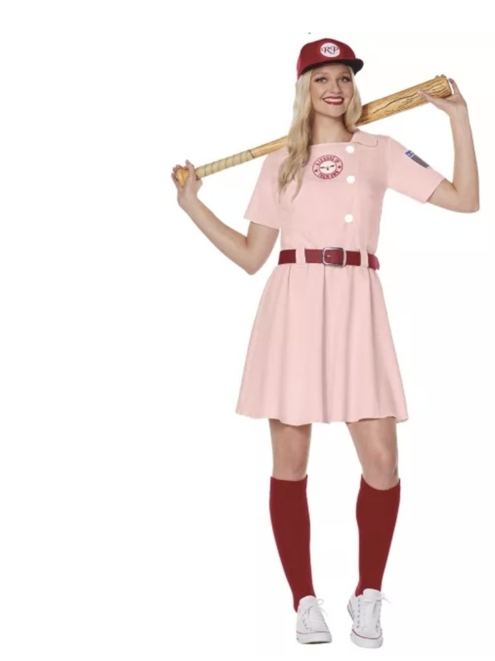 Retro Pink Baseball Player Costume with Maroon Accents- A League Of Their Own